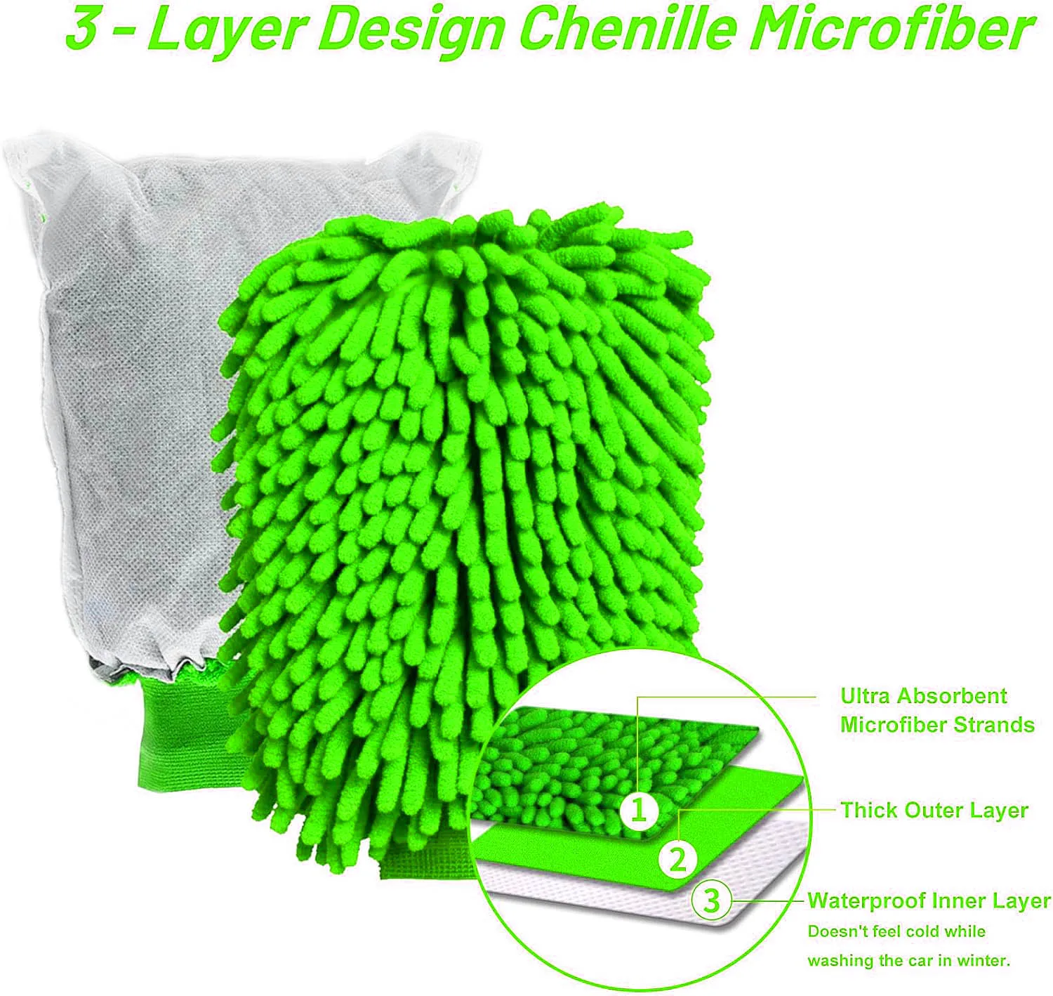 Double-Sided Polyester Chenille Microfiber Car Wash Gloves Scratch-Resistant and Durable Chenille Microfiber Cleaning Gloves