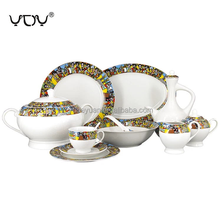 Ceramic 48 pieces Ethiopian Coffee Cup Set Dinner Sets Dinnerware Porcelain Eritrean Art Classic Saba Ethiopian Dinner Set