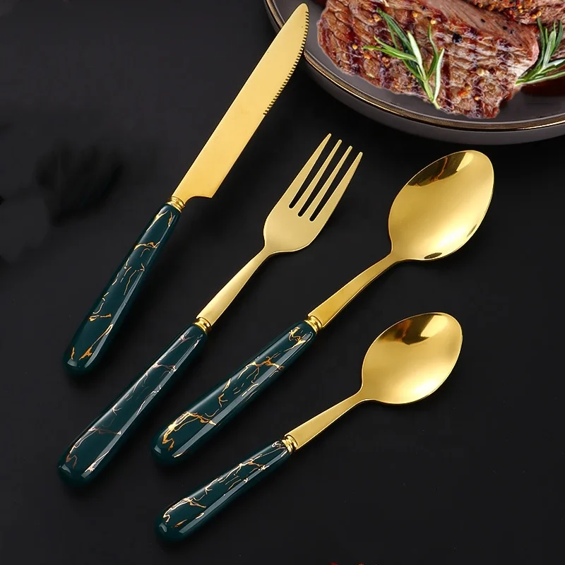 4-Piece Cutlery Set Mirror Polished Stainless Steel Cutlery With Ceramic Handles Cutlery Set