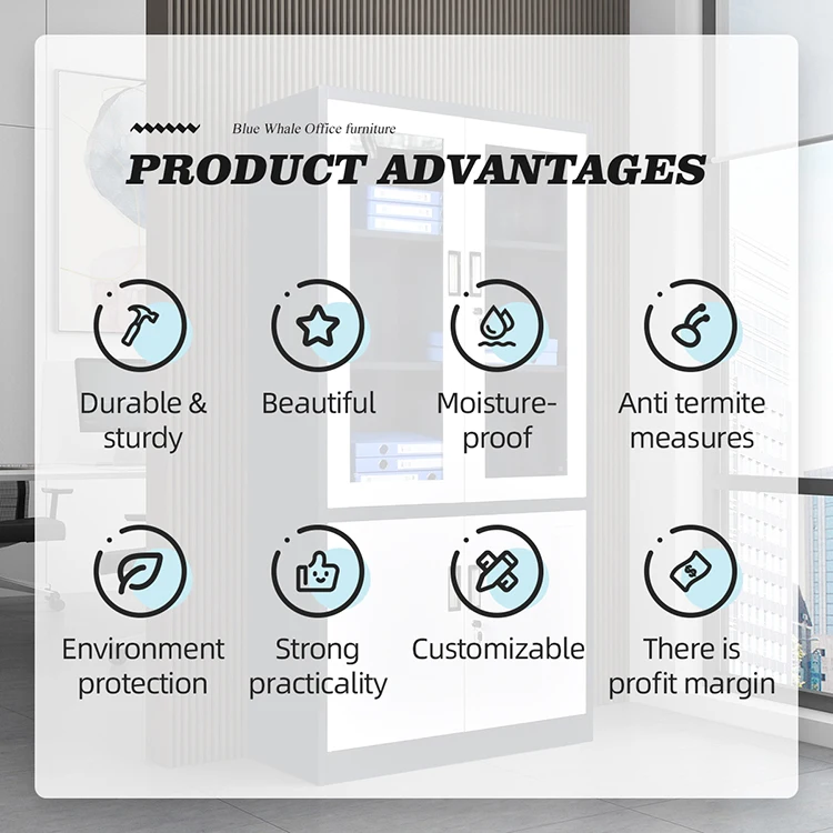 Customized Modern Durable and Spacious Big Metal Cabinets for Office Storage with glass door