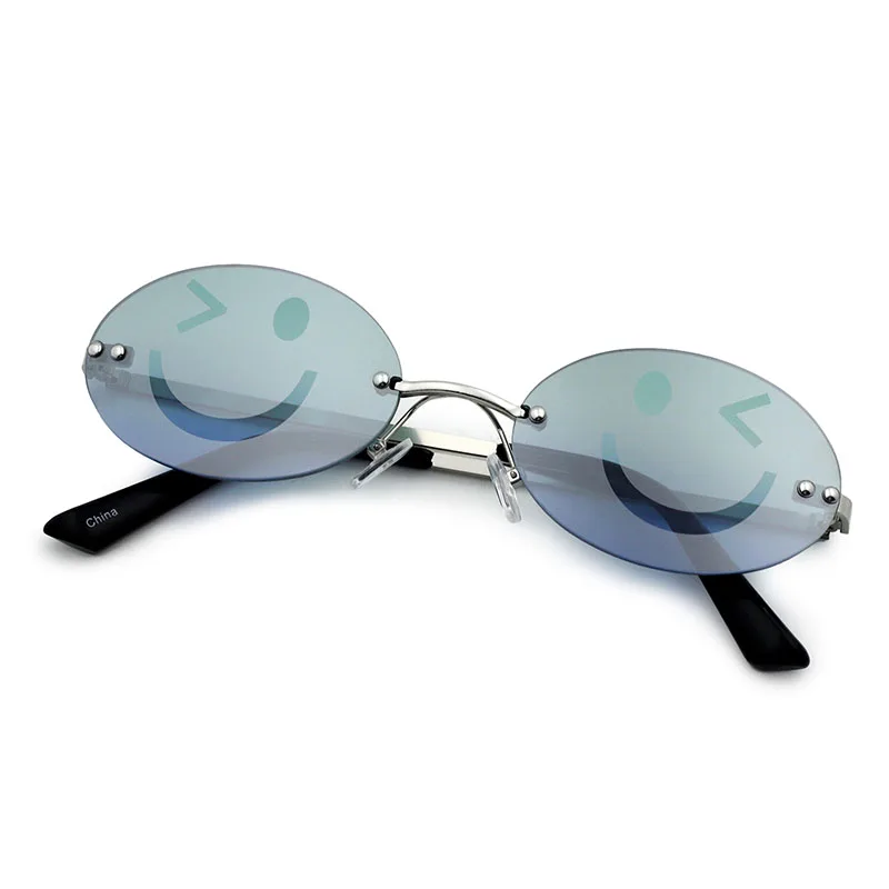VIFF HM21444 Smile Face Oval Emojis Shade Glasses Rimless Fashion Sunglasses for Adult