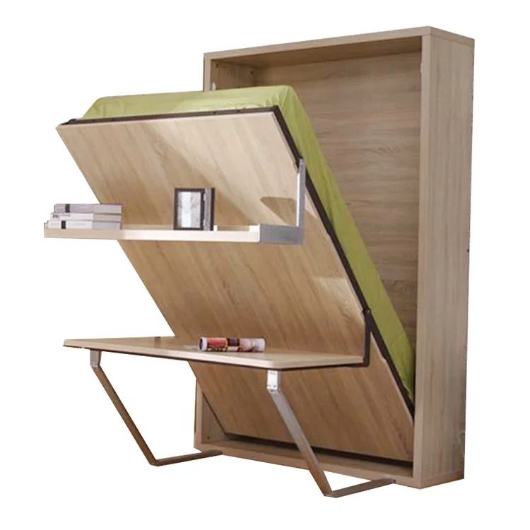 
Home furniture queen size bookshelf metal frame fold up double mounted wall bed mechanism with desk 