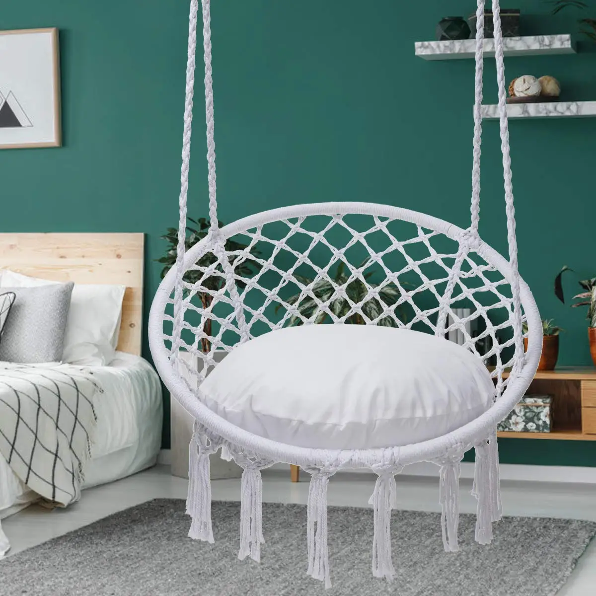Max 330 Lbs Hanging Cotton Rope Hammock Swing Chair Macrame Swing Hammock Chair