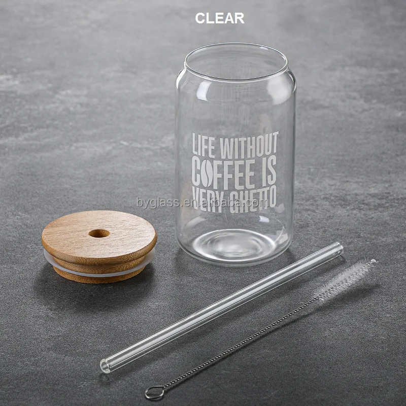 Coca Cup Single Layer High Borosilicate glass Material Factory Wholesale Straw Coca Cup with Bamboo Cap Sealing