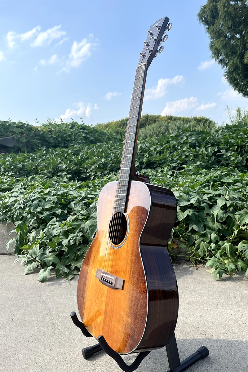 Aiersi Vintage Sunset Glossy Solid Spruce Top Orchestra Acoustic Guitar