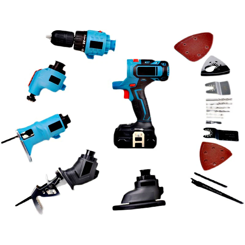 HENGLAI power tools five in one 4.0ah cordless brushless impact drill wrench Reciprocating saws 21v combo kit set