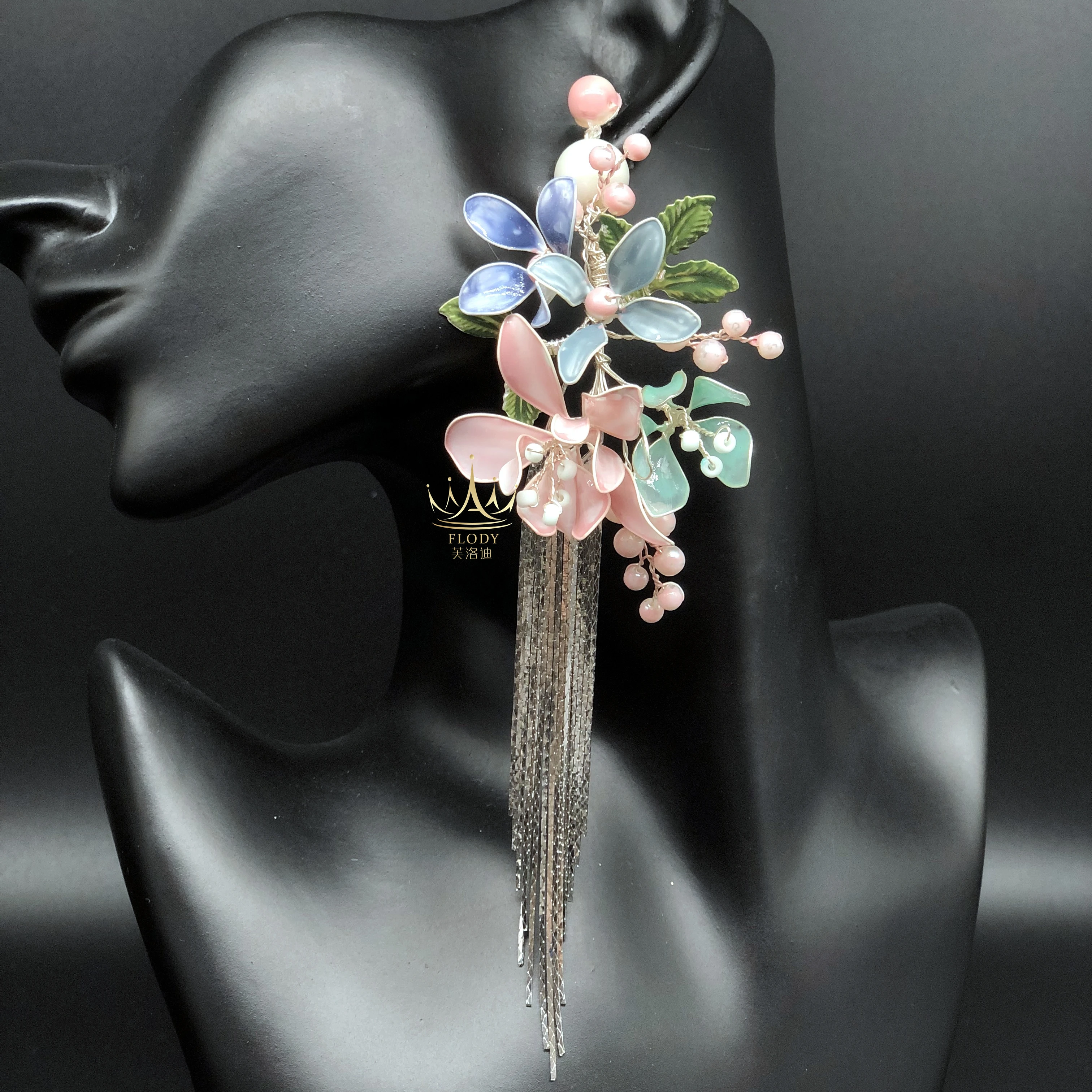 AE-4422 AFLODY hot sale Factory wholesale Custom jewelry handmade color flower Hoop Earring Luxury Girls bridal hair accessories