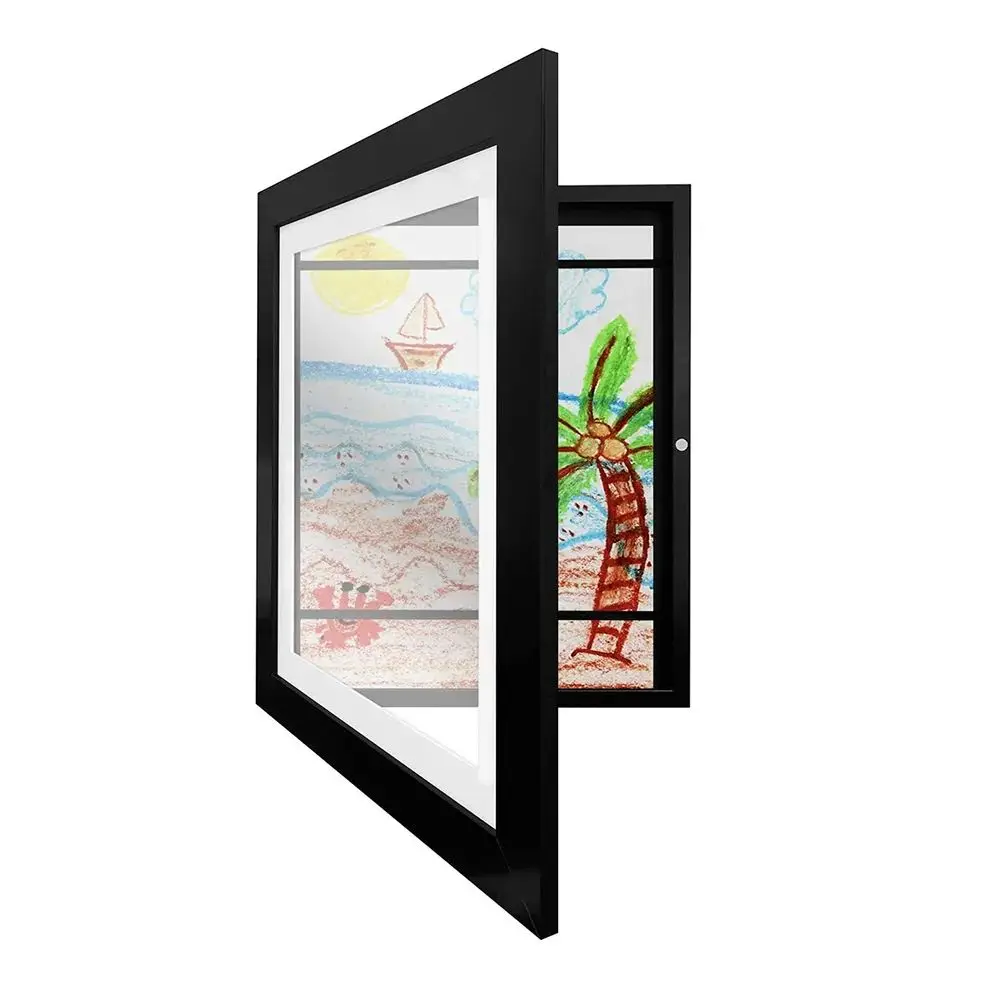 Kids Artwork Picture Frame Changeable Black Wood with Shatter Resistant Glass for Horizontal Vertical Display Kid Art Frame