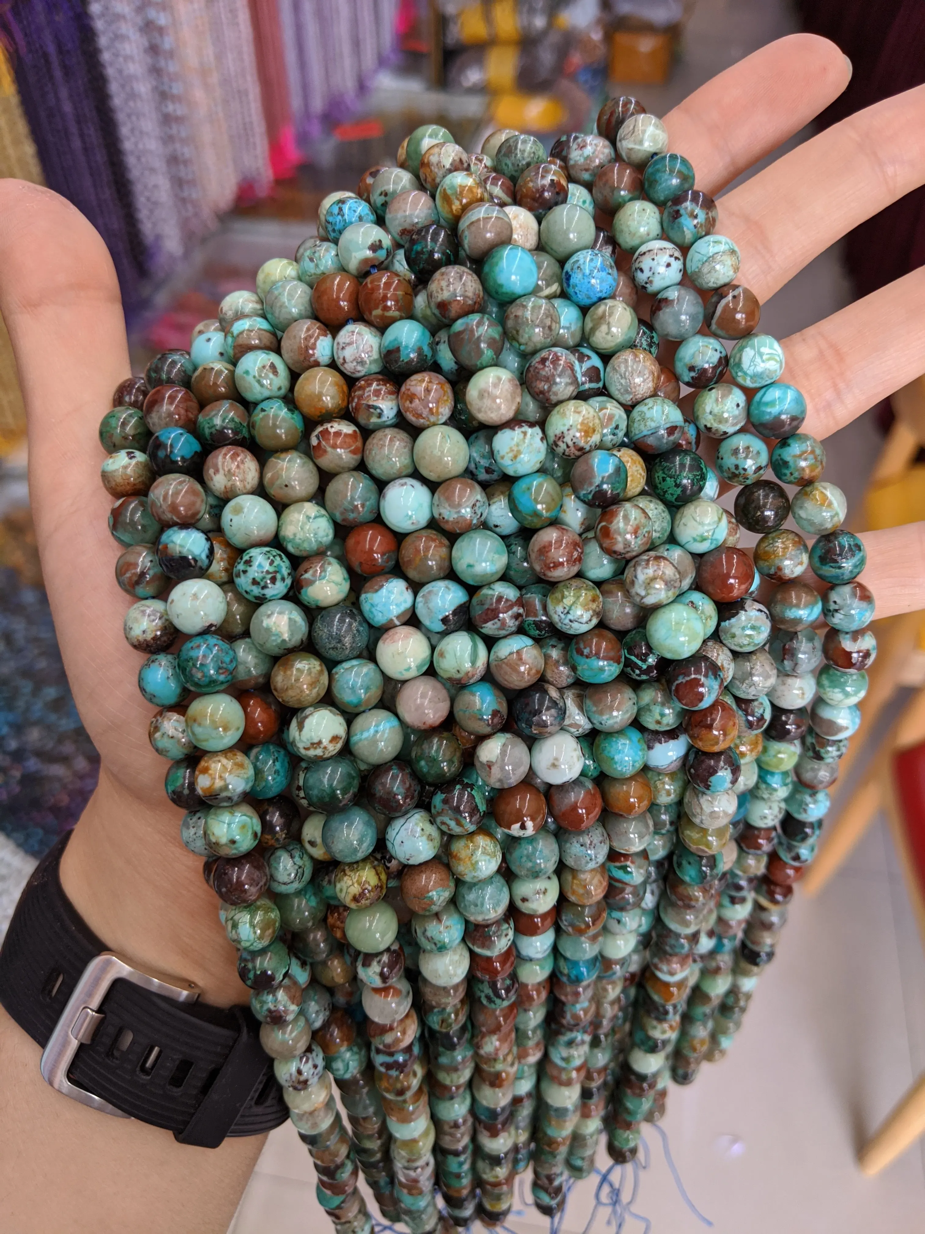 Natural Stone Gemstone Loose Round 6/8/10mm Beads Strand Green Turquoise Chrysocolla Azurite