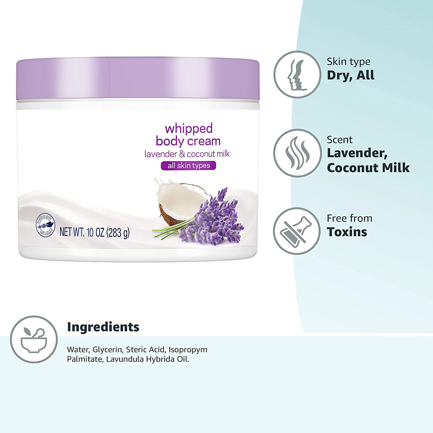 Private Label OEM ODM Moisturizing Hydrating Whitening Lavender and Coconut Milk Whipped Body Cream Lotion