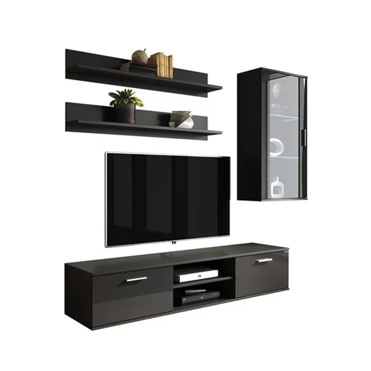 Hot selling royal black antique furniture tv stand and table wooden mdf modern style tv stand for 65 inch tv