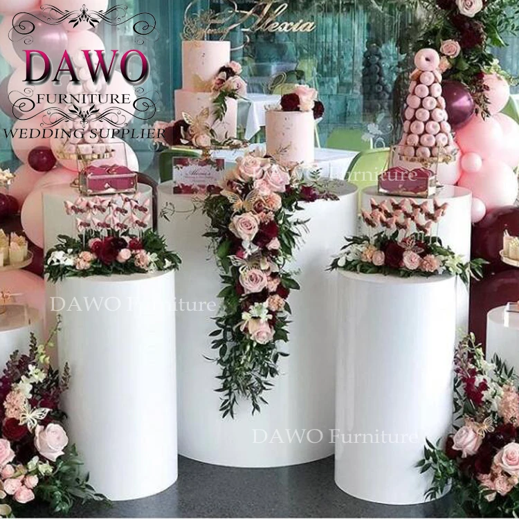 Wedding and party used  cylinder white acrylic  plinth stand
