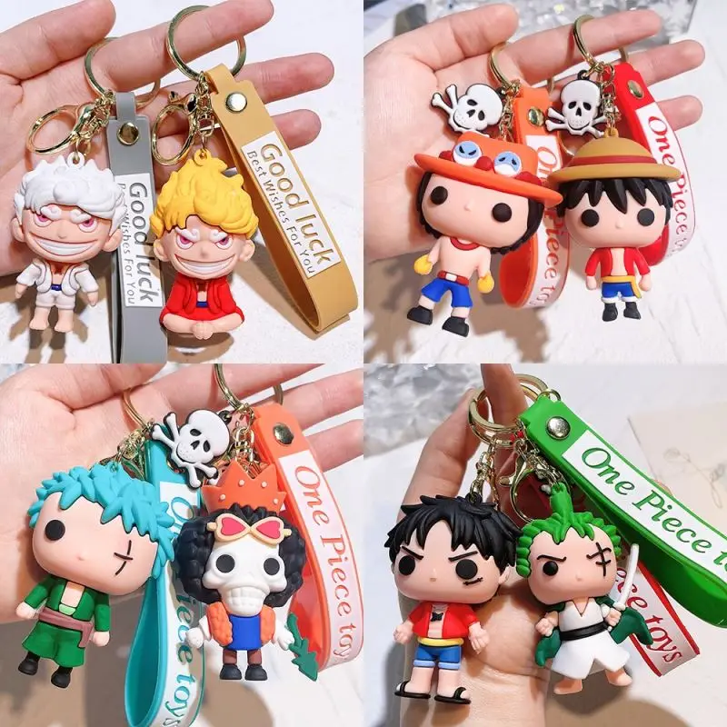New 56 Styles One Pieces Series Gift PVC Rubber 3D Gear 5 Luffy Zoro Nami Cartoon Keychain Silicone Key Chain Ring