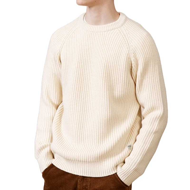 Custom logo Wool Rib Knit Jumper 100% Wool Knitted Sweater Crew Neck Long Sleeve Knitted Pullover Cashmere For Men