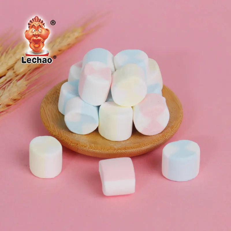 Christmas Marshmallow Candy Manufacturing 20g Colorful Roll Shape Cotton Candy Delicious Sweet Snack Halal Marshmallow Bar