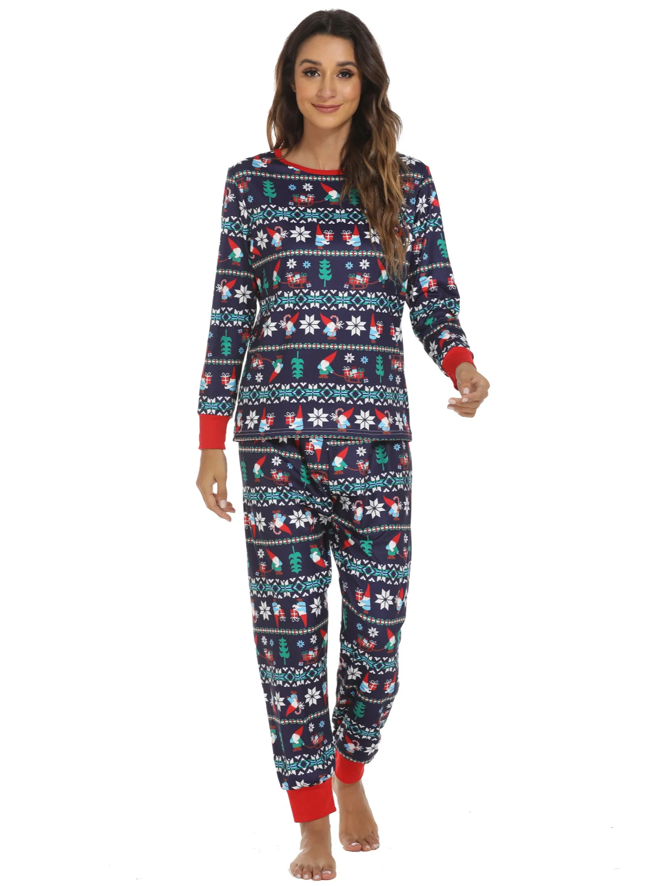 Casual Home Wear Christmas Pajamas Autumn Long Sleeve Comfortable Keep Warm Pajamas for Women Set Print Emulation Silk Summer 40