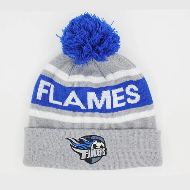 Custom Winter Warm Ski Cap Cuff Skull Knitted Bobble Hat Acrylic Jacquard Pom Pom Beanie with embroidery