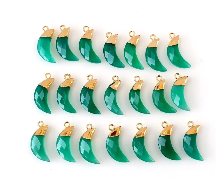 Fashionable Moon 24k Gold Plated Green Onyx Moon Shape Pendant Necklace 21x6mm Faceted Gemstone Bracelet Charm Wholesale Jewelry