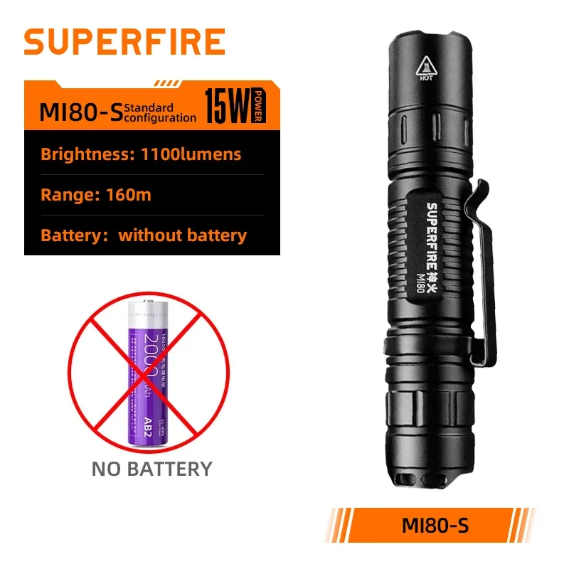15W EDC Bright Led Flashlight MI80 with AC charger 18650 Battery 1100lmTorch Camping Fishing Lantern  Outdoor FlashLight