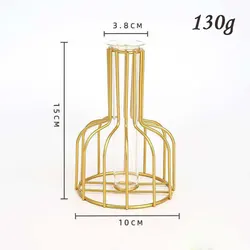 Home Metal Plant Holder Nordic Styles Tabletop Decor Retro Iron Line Table Glass Flower Arranger Vases Creative Decoration