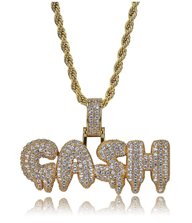 
Mens Hip Hop Diamond Letter Necklace Pendant 18K Gold Plated Bling Pendants with Rope Chain Necklace 