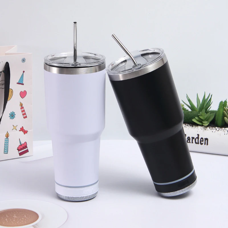 Custom 30oz Outdoor Smart Mug Stainless Steel Insulated Bluetooth Speaker Tumbler Coffee Thermal Cups With Lid And Straw