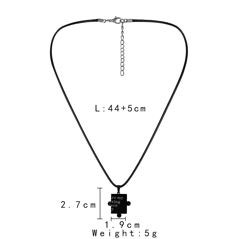 Fashion puzzle 2pcs/set Lover Couple Jewelry Necklace Silver Black Stainless Steel Puzzle Engraved Necklace Wholesale