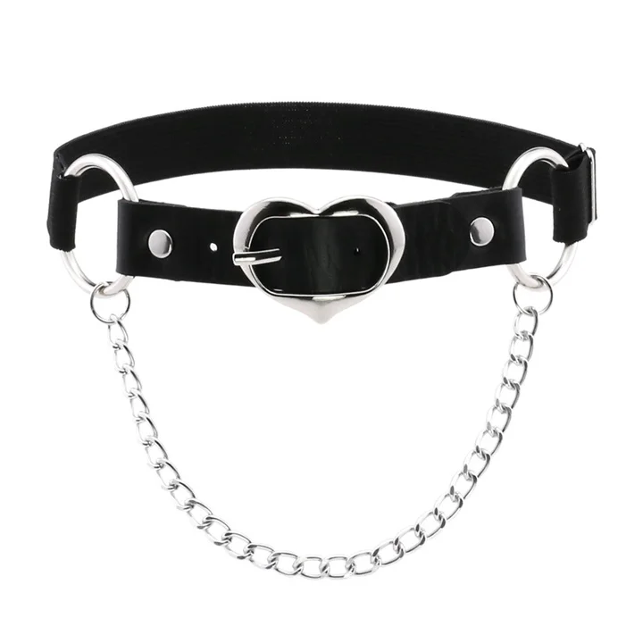 Girls Gothic Punk Peach Heart Chain Leather Thigh Ring Personality Temperament  Adjustable Elastic Leg Garter Belt