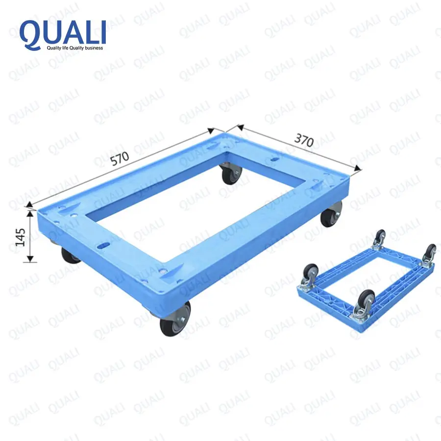 Quali Industrial Transport Plastic Moving Dolly Container Box Used Four Wheels Turtle Cart Trolley
