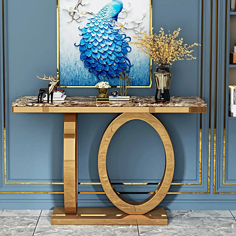 Luxury hotel hall console side table with gold stainless steel leg modern design European  black console in living room