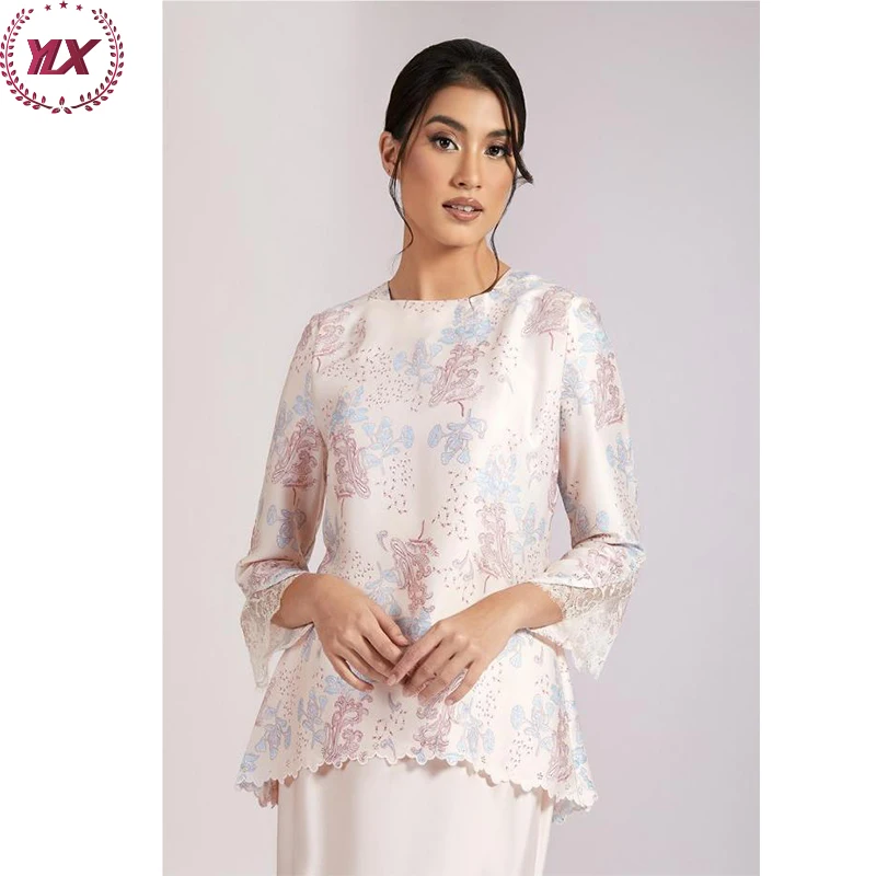 Модное Индонезийский Малайзийский современный Baju Raya 2023 Официальный принт кебая Kurung скромное вечернее платье