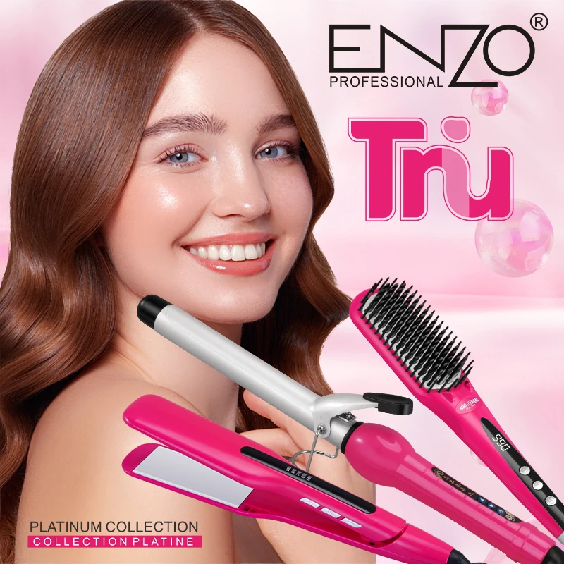 ENZO 3 in 1 Hot Comb Hair Straightener electric Hot comb for wigs brush flat iron hair curler styling tools
