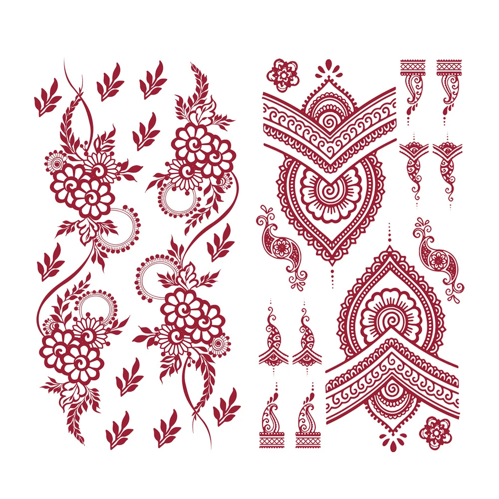 Quality Wholesale Red Black Water Proof Temporary Mehndi Instant Henna Tattoo Stickers Sexy for Women Girls