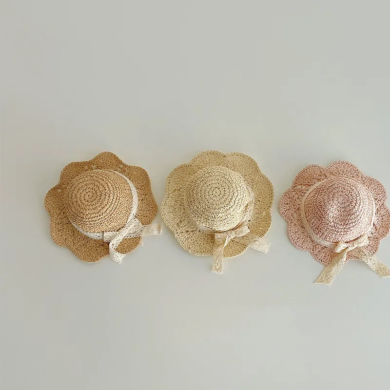 Новинка лета 2022 Детская Солнцезащитная Рыбацкая шляпа детская соломенная кружевная с бантом