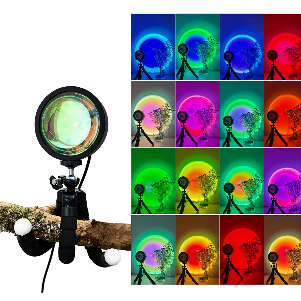 BOKUN bedroom decor light rainbow mellow custom logo Mini Remote 16 Colors Night RGB Sunset Tripod Lamp Projector with App Phone