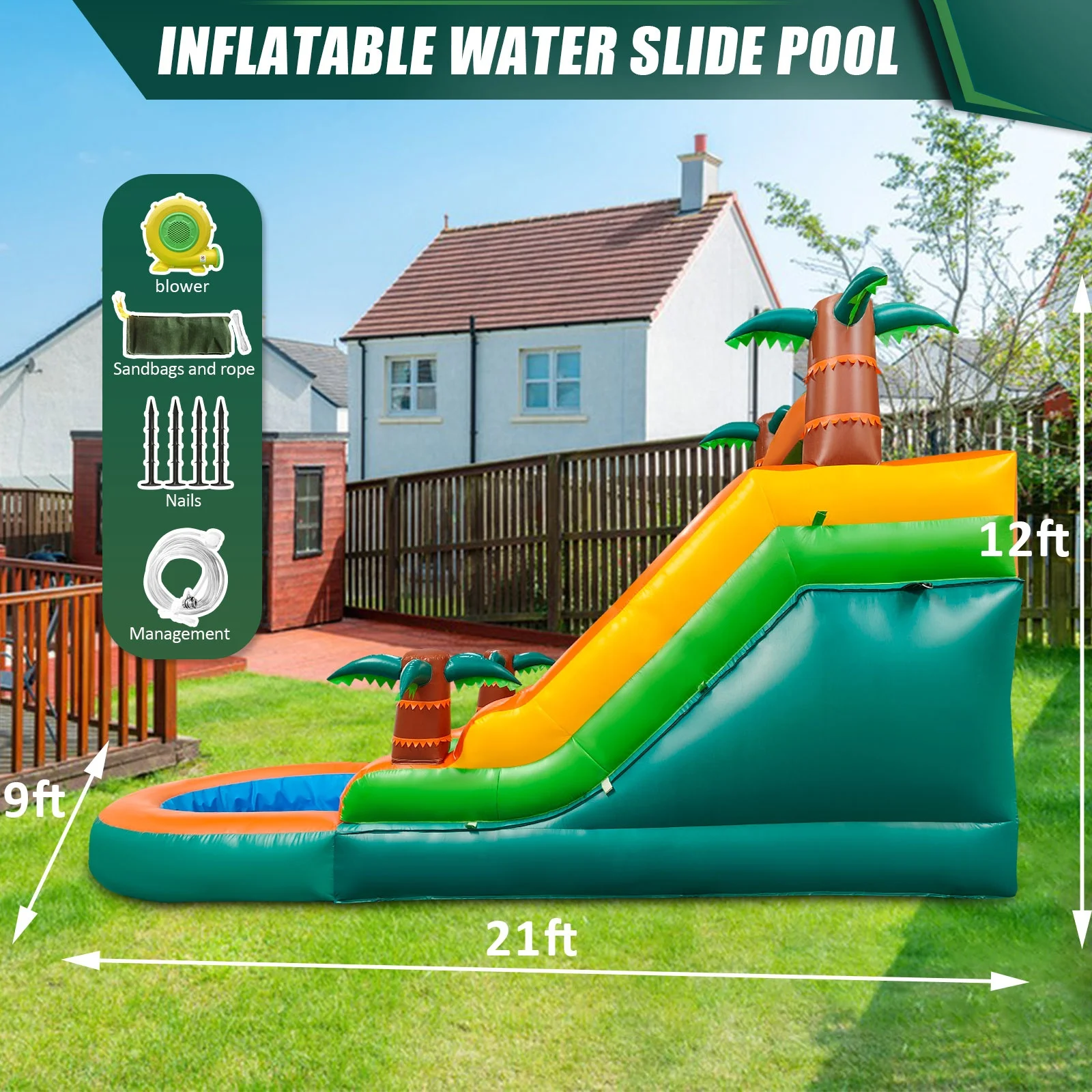Commercial Bouncy Castle Water Slide Inflatable Tropical Fiesta Breeze Kids Adults Inflatable Water Slide with Pool