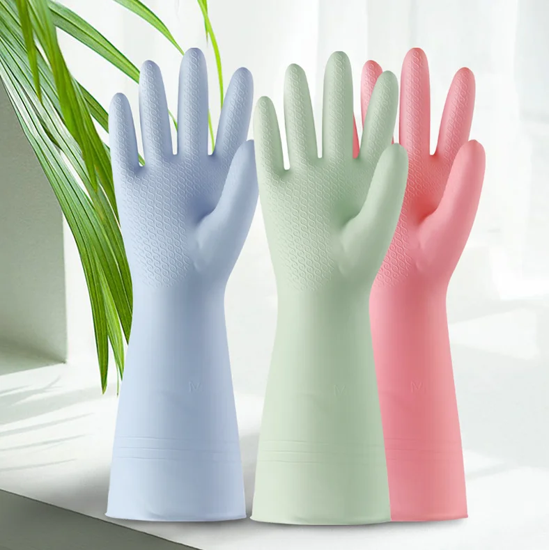 Factory wholesale household kitchen rubber gloves durable pvc waterproof cleaning gloves