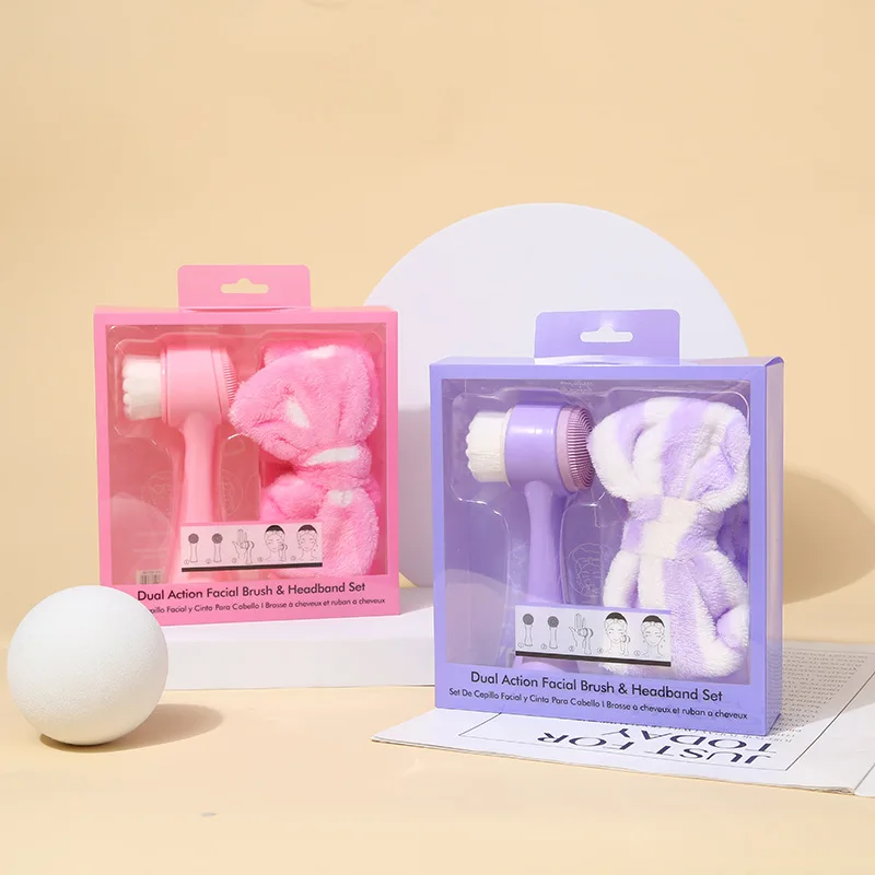 tiktok hotsales dual action facial makeup brush set headband support private label