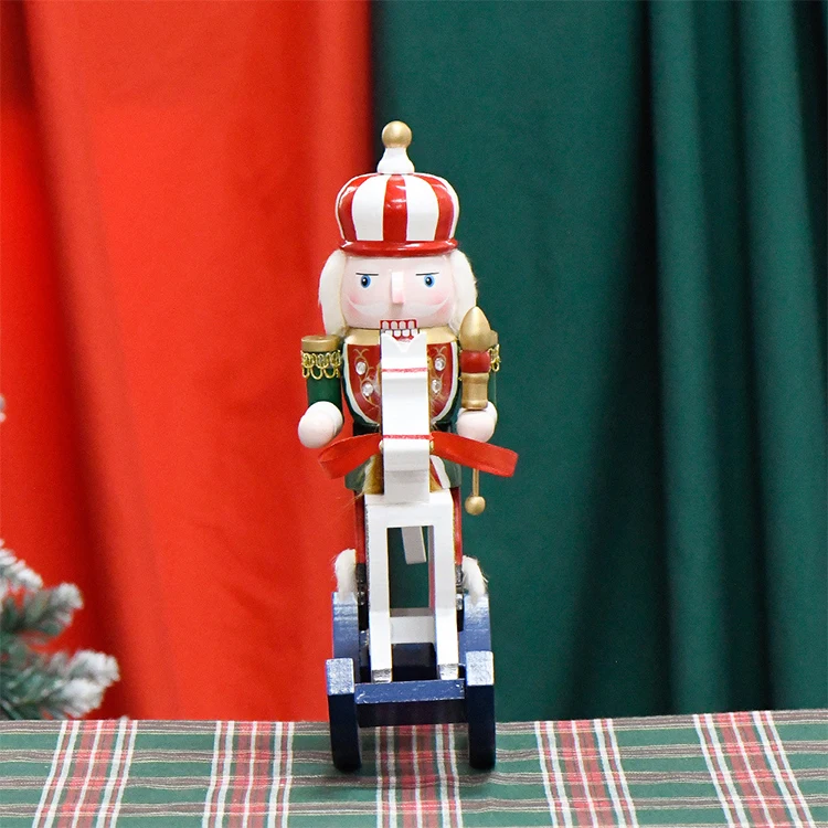 30cm Red Wooden Nutcracker Snowman Watermelon Head White Rocking Horse Puppet Christmas Tabletop Ornament For Children Gift