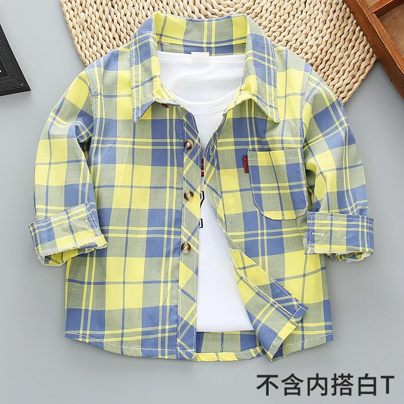 Детская клетчатая рубашка на весну и осень, детская клетчатая хлопковая рубашка с длинным рукавом, куртка