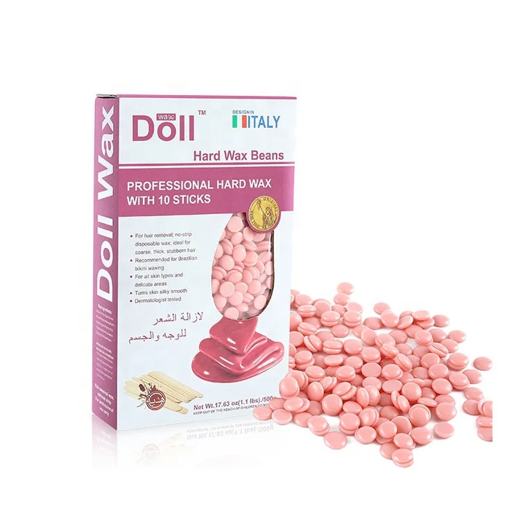Doll Wax 500g Pink rose Depilatory Hard Wax Beans cosmetic mini spatula Body Hair Removal Man Woman Salon home Use wax set