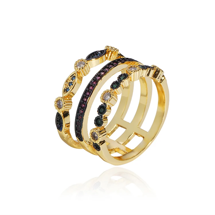 
New Design Multi Color Zircon Ring Fashion Jewelry Women gemstone rings gold plated finger ring cheap price 