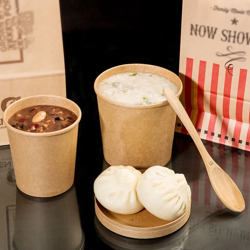 8/12/16/26/32oz Soup Bowlpaper container for food bowl kraft paper containers 	 brown kraft paper soup Cover Food & Beverage