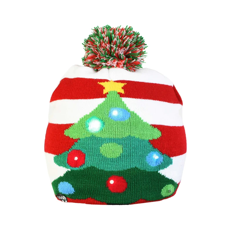 Oh Deer Christmas Decorations Fashionable Design Light Up Funny Party New Year Beanie Warm Hat Santa Claus Custom Logo