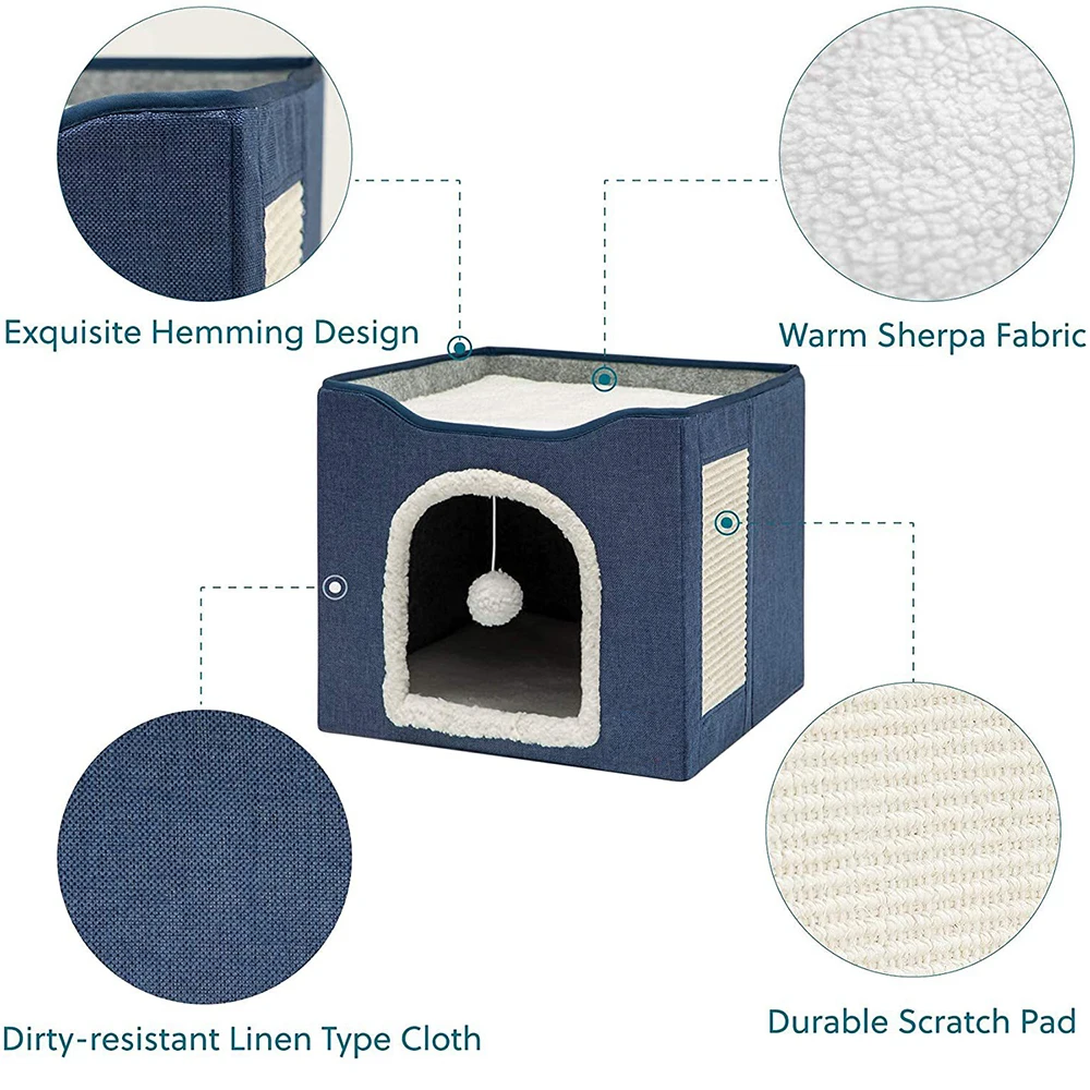 Popular Pet Foldable Indoor Large Cat House Cat Cave for Pet Warm Pet Sleeping Beds Cat Cube Nest with Double Layer