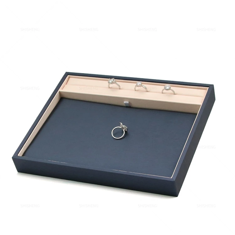 SHI SHENG Wholesale Custom Ring Pendant Necklace Jewellery Packaging Trays Pu Leather Stackable Jewelry Display Tray