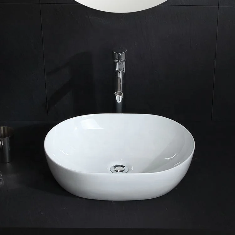 HY8015 Ceramic Oval shape counter top wash hand basin with thin edge for bathroom