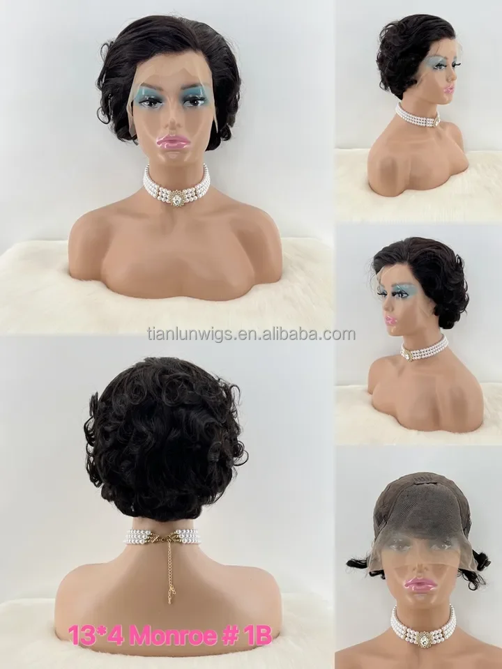 2023 13*4 Monroe#1B African and European wig headgear Ladies Pixie Wig Head Cover Front Lace Pixie Wig Head Cove