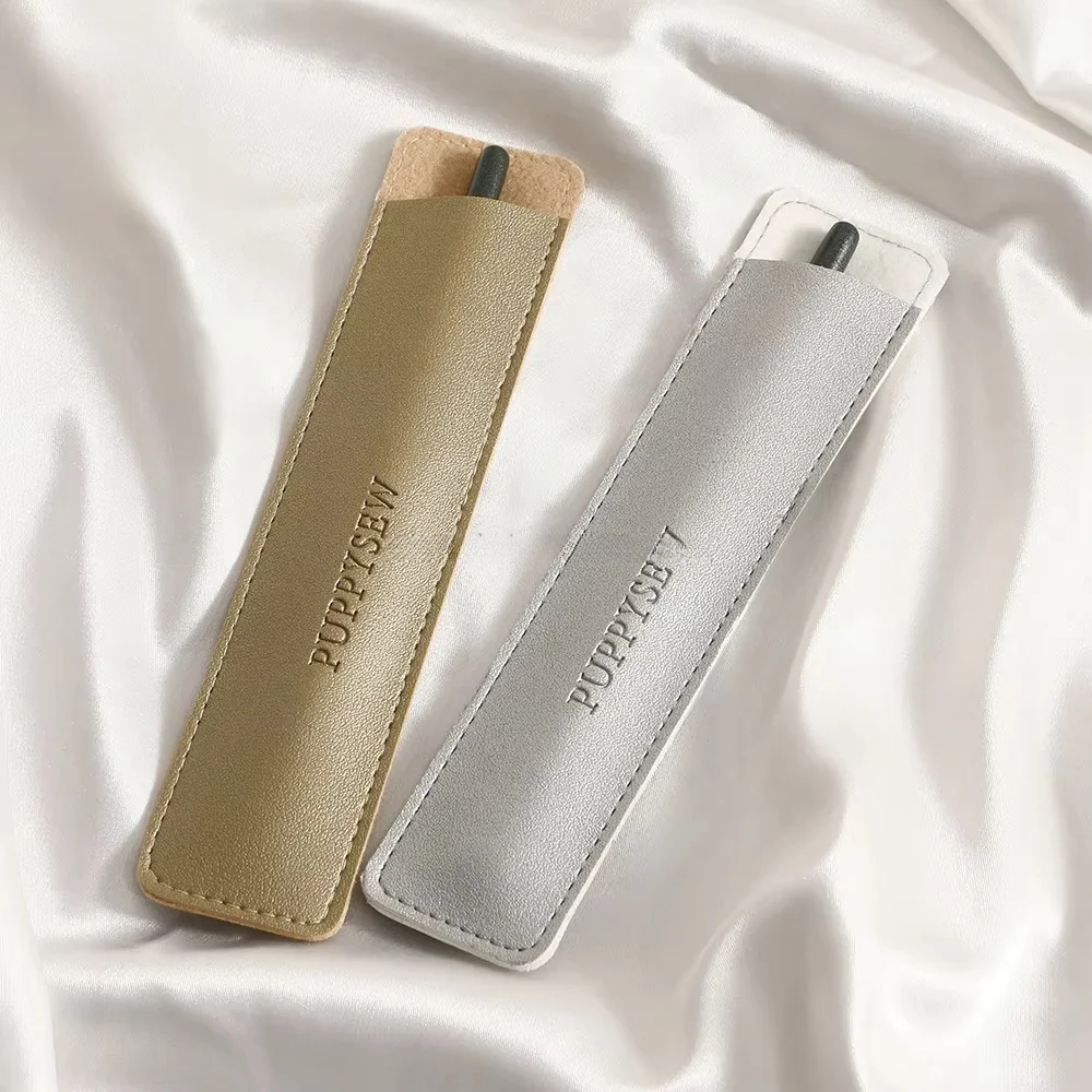 PU Leather Pen Protection Cover Holder Soft Eyebrow Pencil Case Pen Pouch Bag Stationery Office School Supplies Gift With Logo
