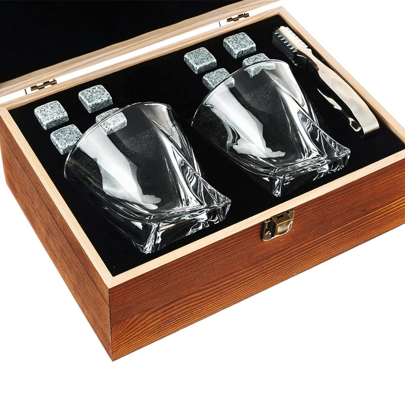 Whiskey Glass Gift Set Whiskey Glass Set of 2 - Bourbon Whiskey Stones Wood Box Gift Set